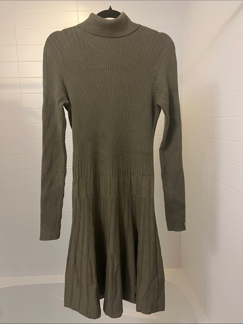 Guess Olive Ribbed Turtleneck Mini Dress